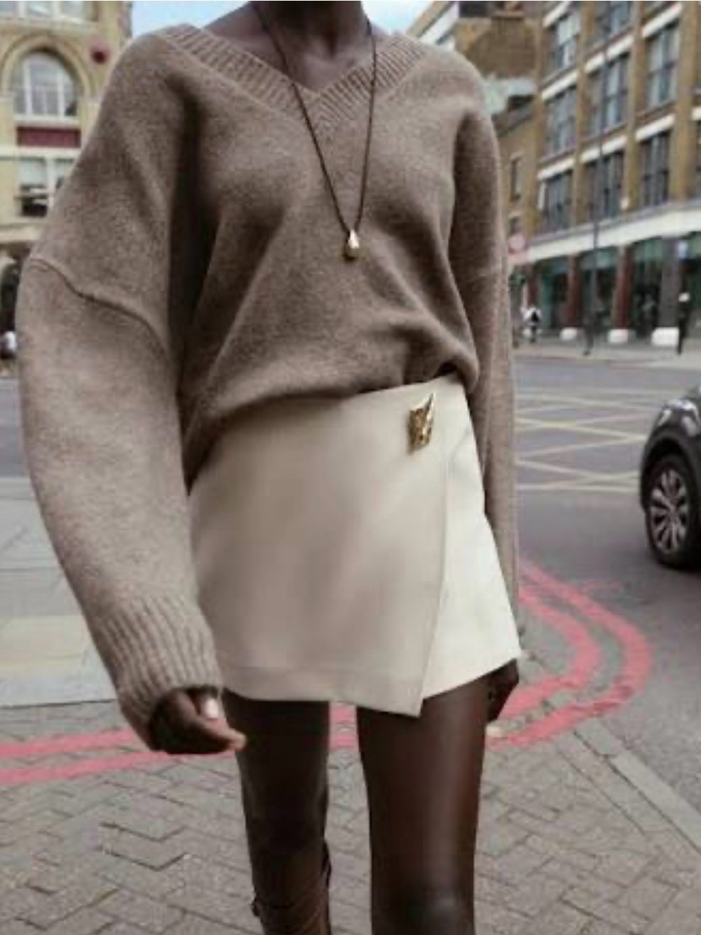 ZARA Taupe soft v-neck sweater